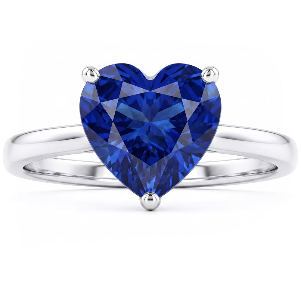 Heart Solitaire Sri Lankan Sapphire Ring 2.50 Carats White Gold 14K
