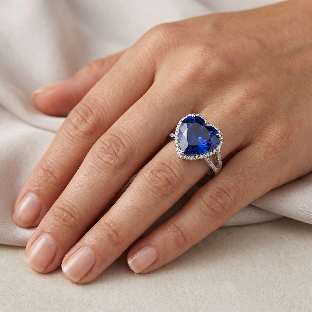 Heart Sri Lanka Sapphire Natural Earth Mined DIAMOND ( NOT LAB GROWN )s White Gold 14K Ring 9.50 Carat