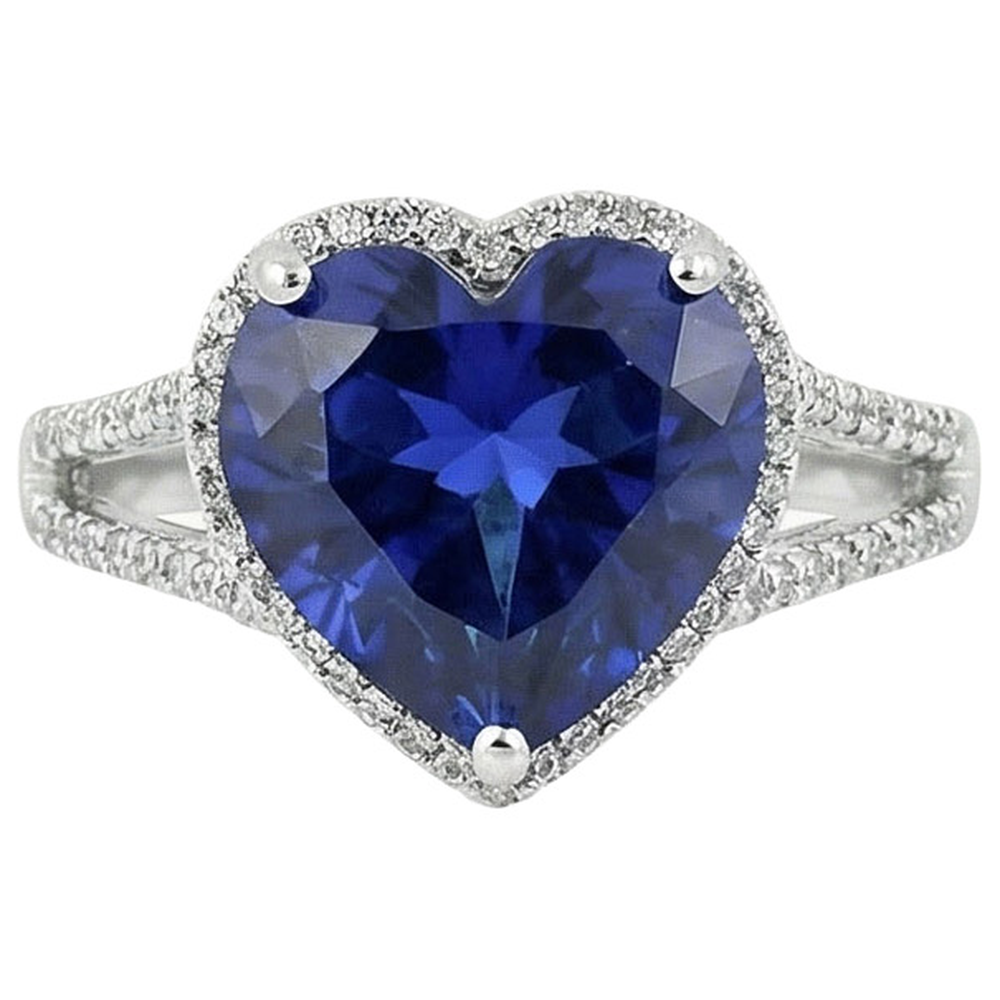 Heart Sri Lanka Sapphire Natural Earth Mined DIAMOND ( NOT LAB GROWN )s White Gold 14K Ring 9.50 Carat