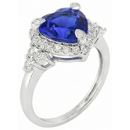 Heart Sri Lanka Color Sapphire Round IGI CERTIFIED Diamonds 8.26 Ct. Ring Gold White 14K