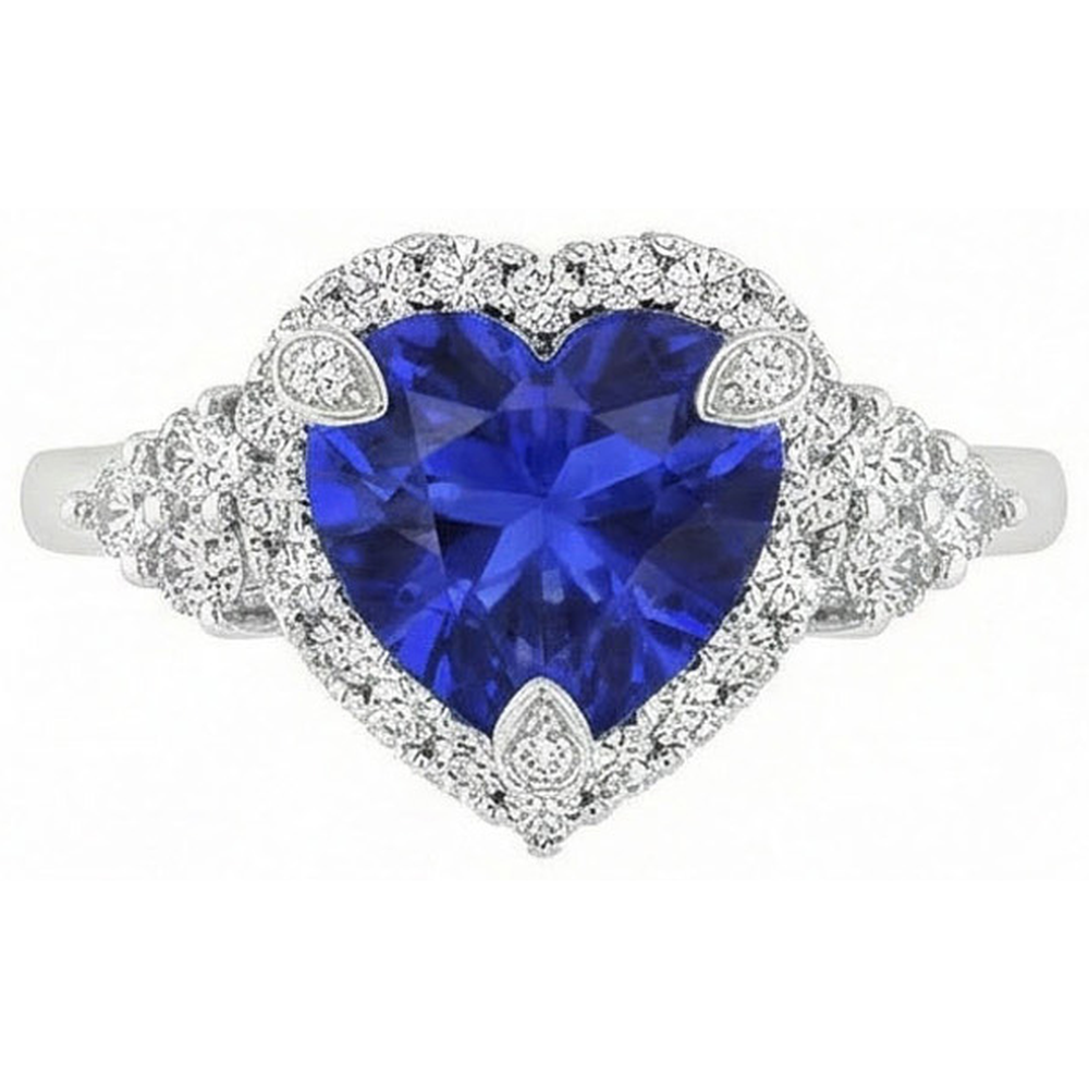 Heart Sri Lanka Sapphire Round Natural Earth Mined DIAMOND ( NOT LAB GROWN )s 8.26 Ct. Ring Gold White 14K