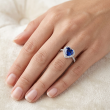 Heart Ceylon Sapphire Round Natural Earth Mined DIAMOND ( NOT LAB GROWN )s Ring 4 Ct White Gold 14K