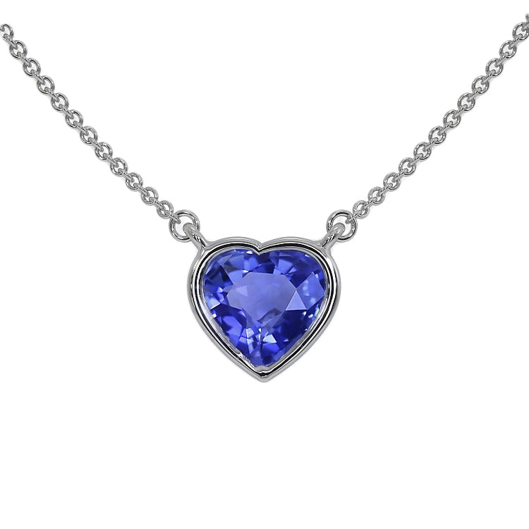 Stone Pendant Necklace 14K White Gold with Blue Sapphire – main view