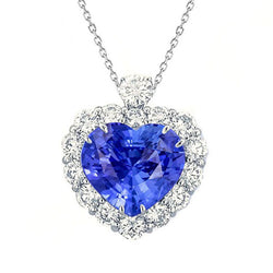 Real Blue Sapphire Stone Pendant Necklace – 14 Karat White Gold