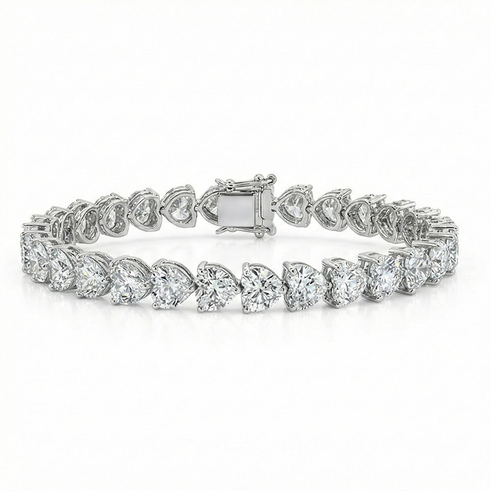 Heart Lab Grown Diamond Tennis Bracelet 30 Carats White Gold 10k