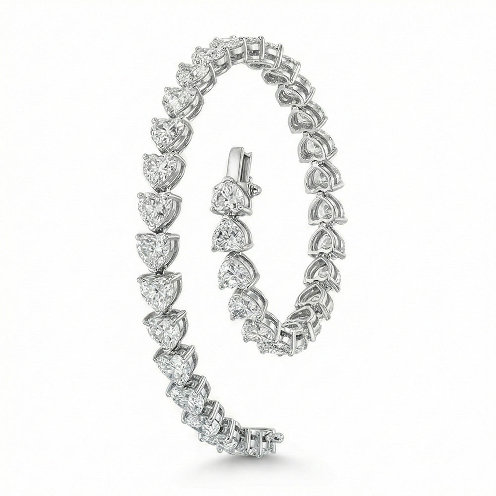 Heart Lab Grown Diamond Tennis Bracelet 30 Carats White Gold 10k