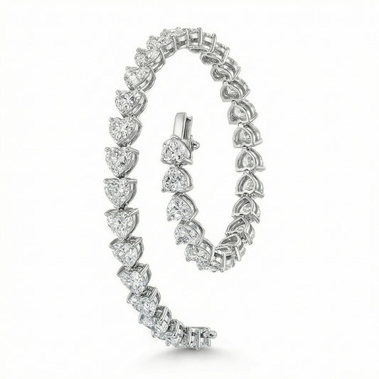 Heart Lab Grown Diamond Tennis Bracelet 30 Carats White Gold 10k