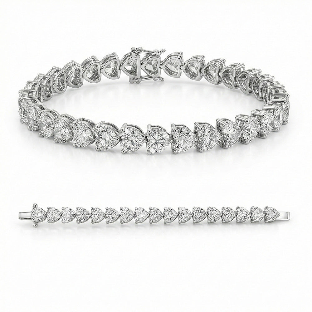 Heart Lab Grown Diamond Tennis Bracelet 30 Carats White Gold 10k