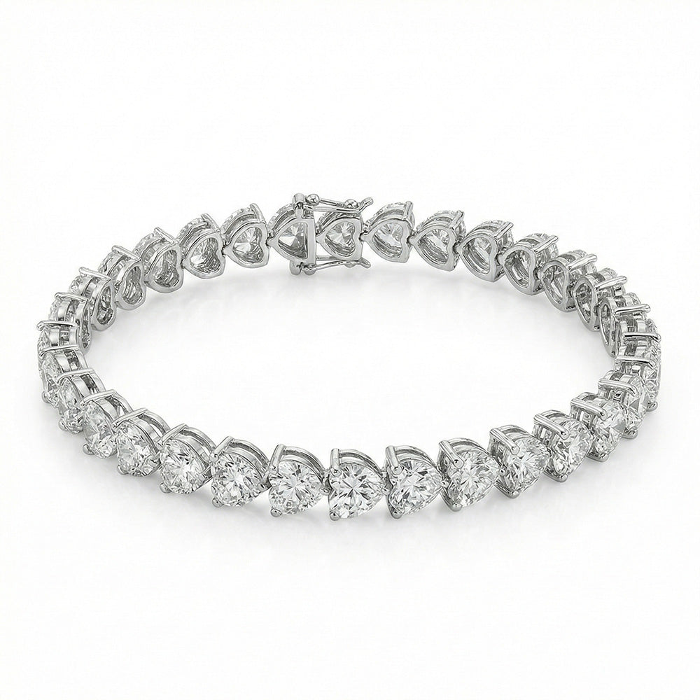 Heart Lab Grown Diamond Tennis Bracelet 30 Carats White Gold 10k