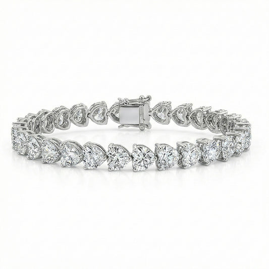 Heart Lab Grown Diamond Tennis Bracelet 30 Carats White Gold 10k