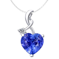 14K White Gold Cornflower Blue Sapphire Stone Pendant Necklace