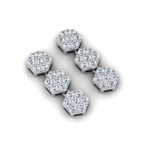 Hexagon Shape Real Diamond Hanging Drop Earrings 1" Inch 2.75 Ct White Gold 14K