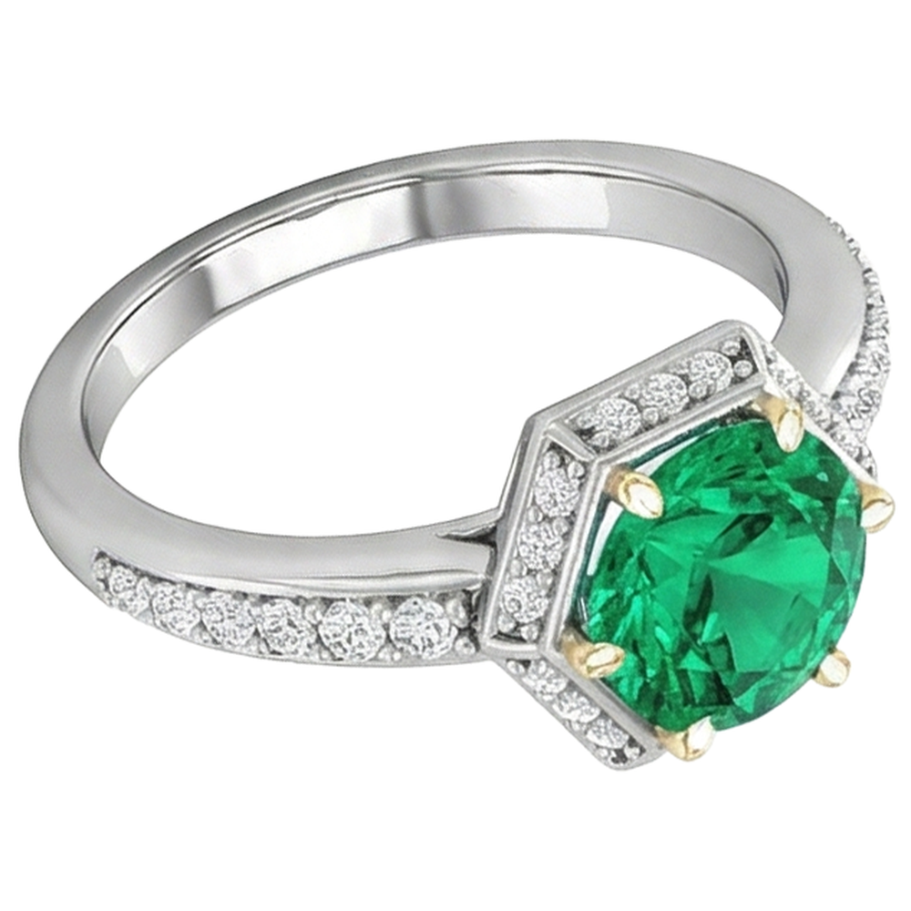 Earth-Mined Fine Emerald Precious Stone Ring 1 ct Two-Tone 14K Gold – angle view