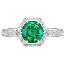 Precious Stone Ring Two-Tone 14K Gold with Fine Emerald – front view