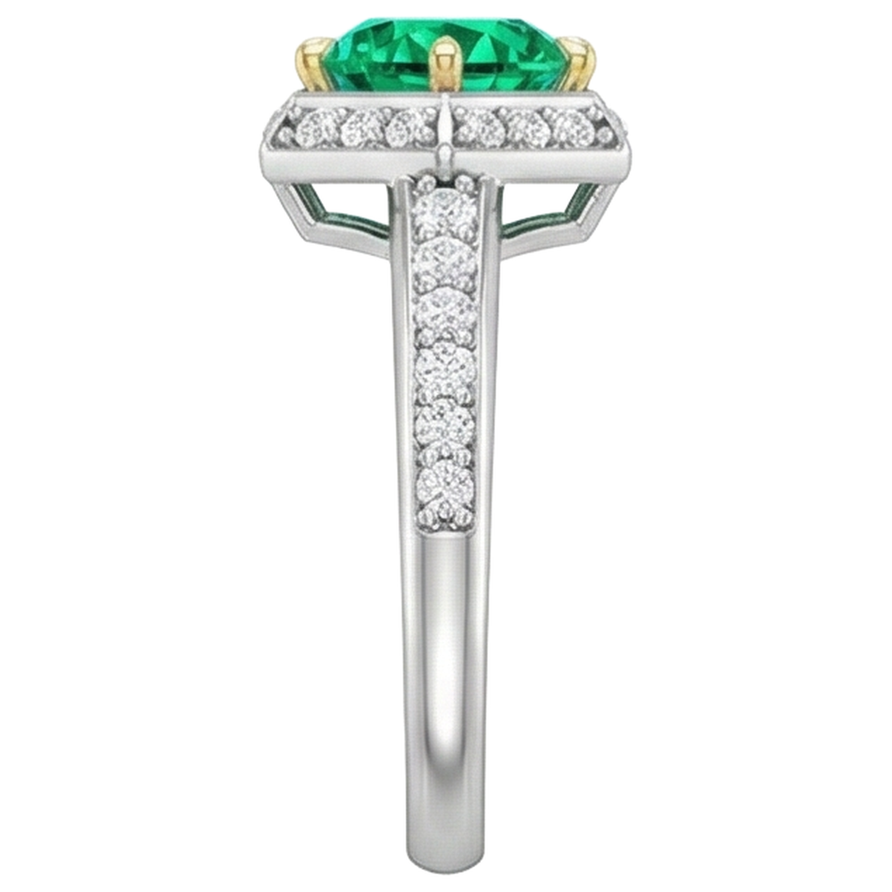 Precious Stone Ring Two-Tone 14K Gold with Fine Emerald – top view