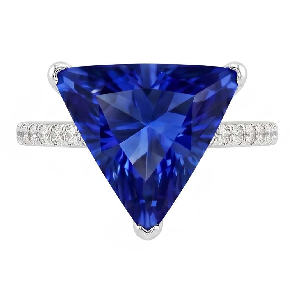 Hidden Halo Ceylon Sapphire Trillion Gemstone Ring Natural Earth Mined Diamond Accented