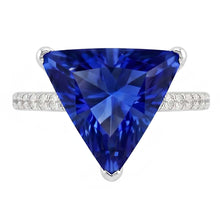 Hidden Halo Ceylon Sapphire Trillion Gemstone Ring Natural Earth Mined Diamond Accented