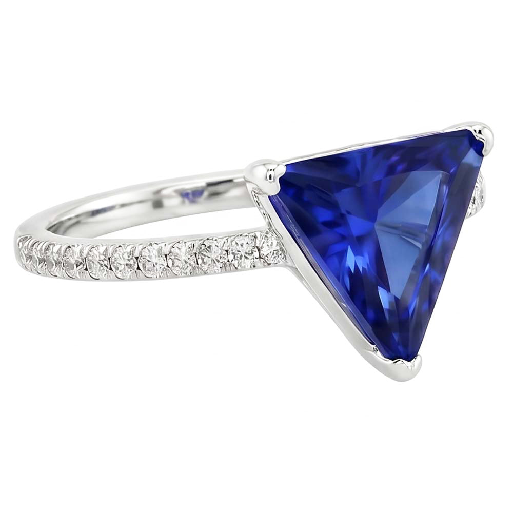Hidden Halo Ceylon Sapphire Trillion Gemstone Ring Natural Earth Mined Diamond Accented