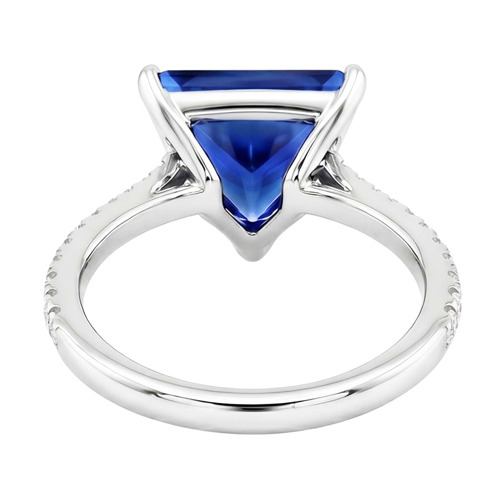 Hidden Halo Ceylon Sapphire Trillion Gemstone Ring Natural Earth Mined Diamond Accented
