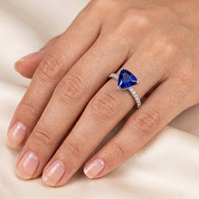 Hidden Halo Ceylon Sapphire Trillion Gemstone Ring Natural Earth Mined Diamond Accented