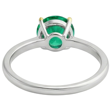 Fine Emerald Round Brilliant Gemstone Ring in 14 Karat Two Tone Gold – back view