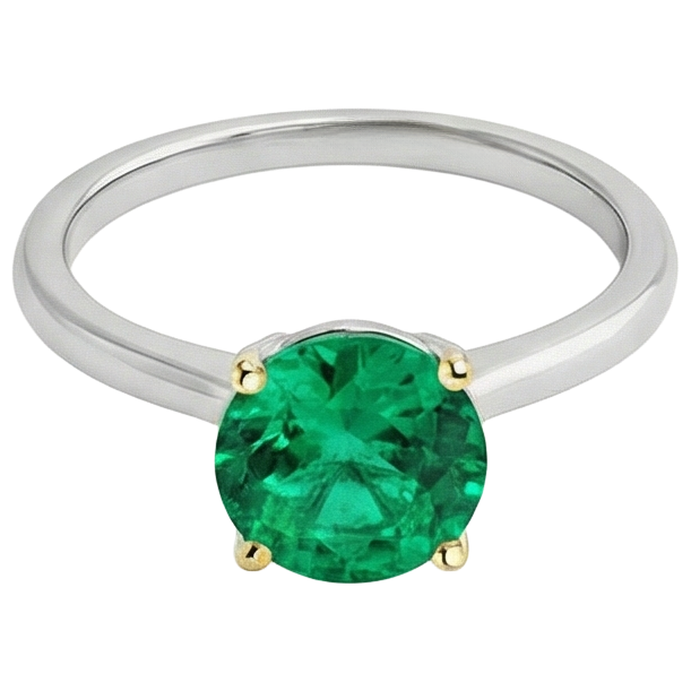 Fine Emerald Gemstone Ring 3-ct 14 Karat Two Tone Gold – profile view