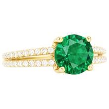Hidden Halo Green Emerald With Natural Earth Mined Diamond Wedding Ring Yellow Gold 14K