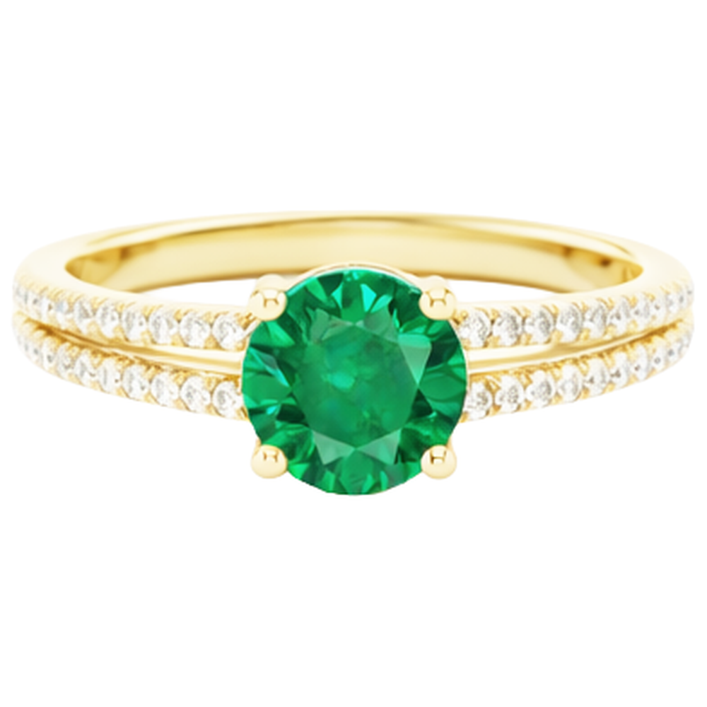 Hidden Halo Green Emerald With Natural Earth Mined Diamond Wedding Ring Yellow Gold 14K