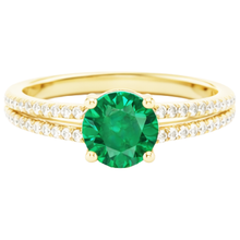 Hidden Halo Green Emerald With Natural Earth Mined Diamond Wedding Ring Yellow Gold 14K