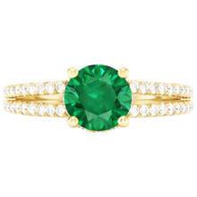Hidden Halo Green Emerald With Natural Earth Mined Diamond Wedding Ring Yellow Gold 14K