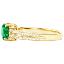 Hidden Halo Green Emerald With Natural Earth Mined Diamond Wedding Ring Yellow Gold 14K