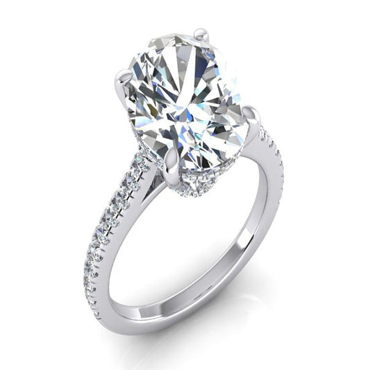 Hidden Halo Oval Real Diamond Engagement Ring With Accents 5.50 Carats