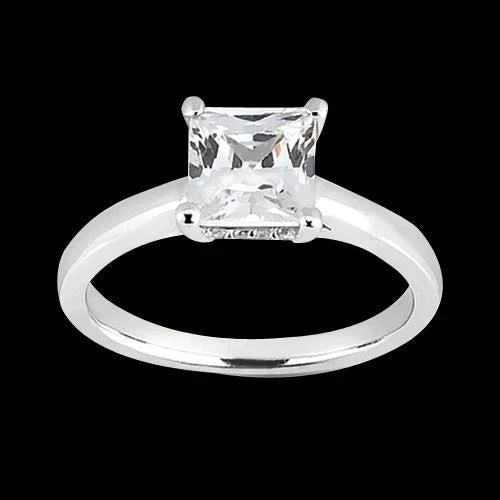 Hidden Halo Princess Cut Real Diamond Engagement Ring