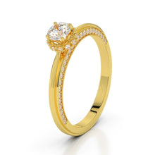 Hidden Halo Round Cut Sparkling Real Natural Earth Mined Diamond Wedding Ring 14K Yellow Gold