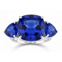 Hidden Halo Cushion & Trillion Ceylon Sapphire Natural Earth Mined DIAMOND ( NOT LAB GROWN ) Ring WG 14K