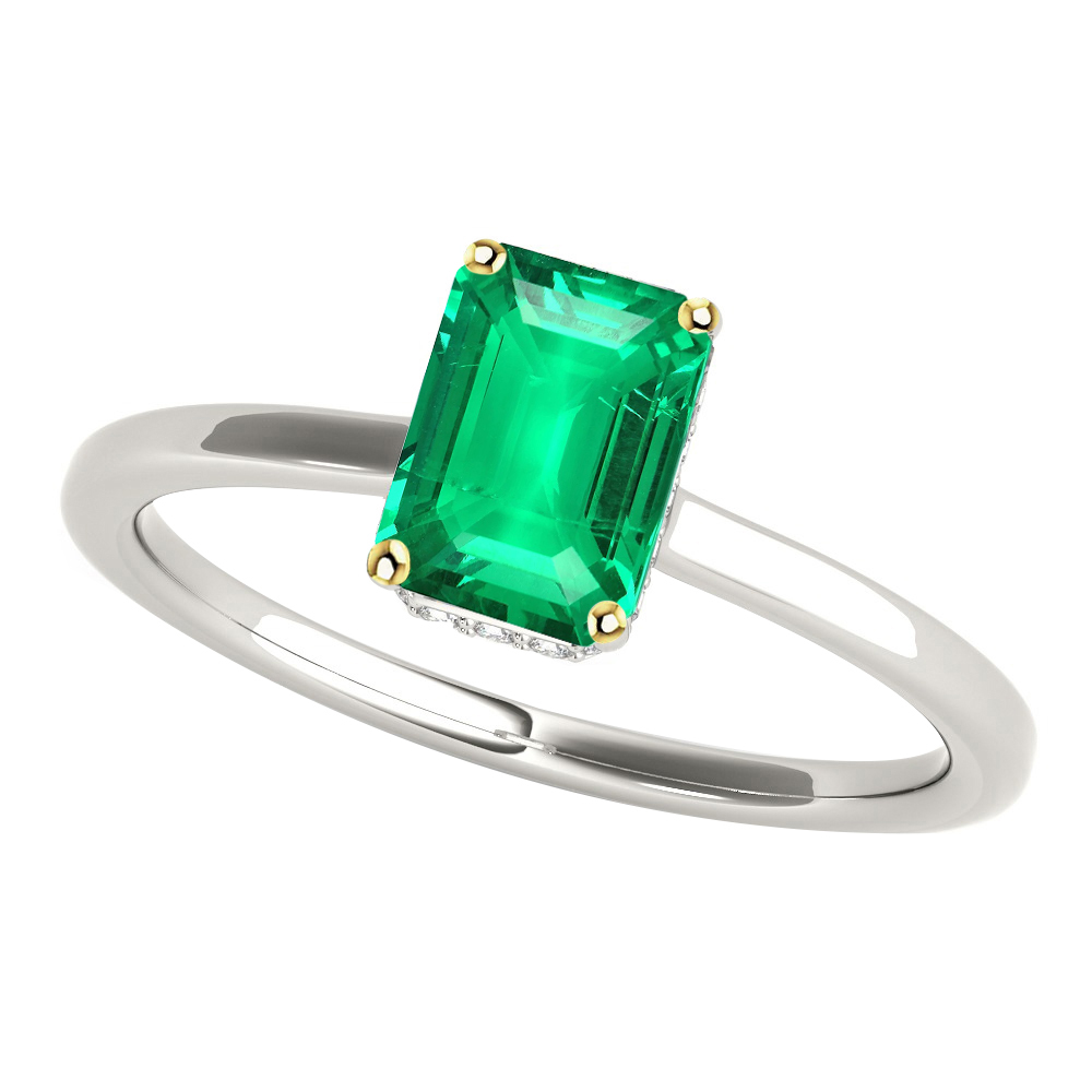 Emerald Cut Colombian Emerald ring in Two-Tone 14K Gold – main view