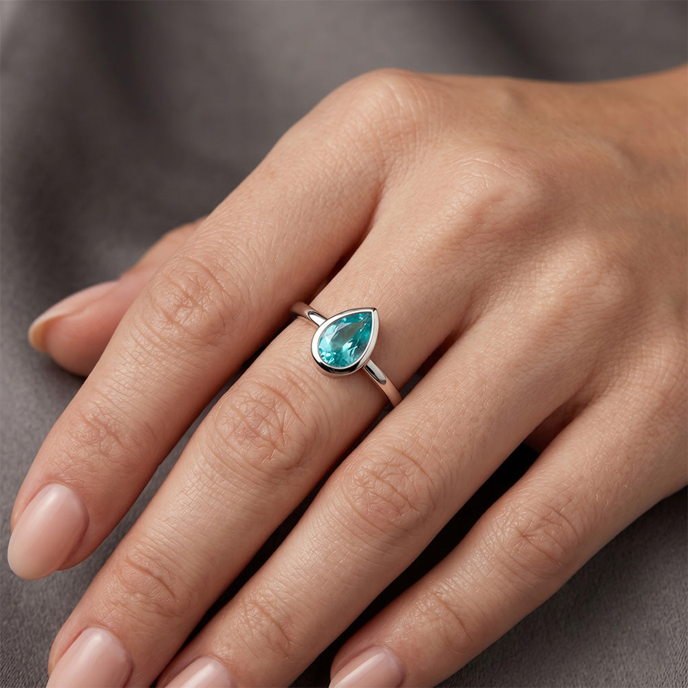 High-End Neon Paraiba Precious Stone Ring 1 ct – 14K White Gold