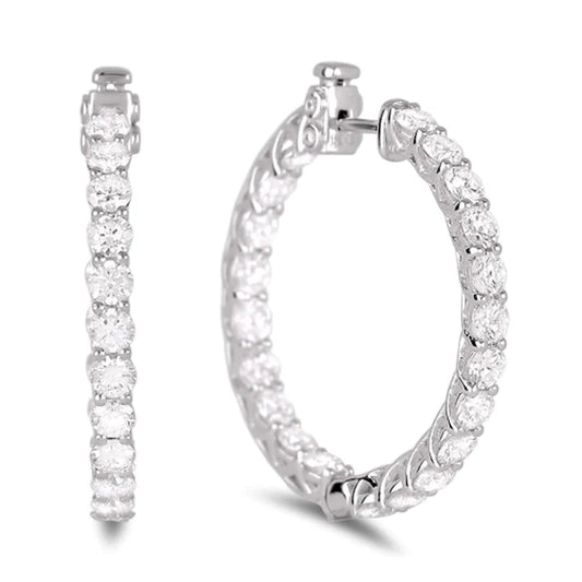 Hoop Earring White Gold 4.10 Carats Gorgeous Round Cut Real Diamond