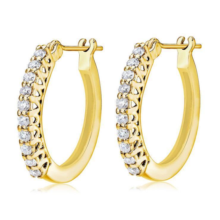 Hoop Earring Yellow Gold Jewelry 2 Carats Round Cut Real Diamond