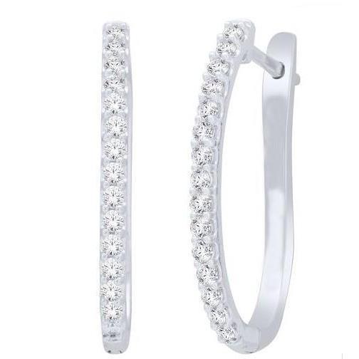 Hoop Earrings 14K White Gold Round Cut 2.70 Carats Genuine Diamonds Women