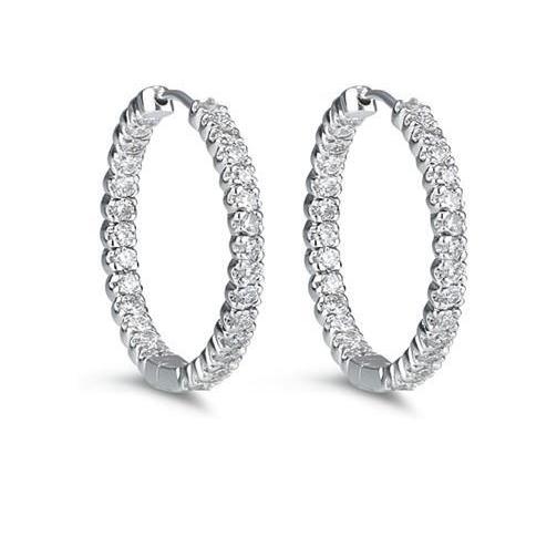 Hoop Earrings 5.60 Carats Sparkling Round Cut Real Diamonds Gold White 14K