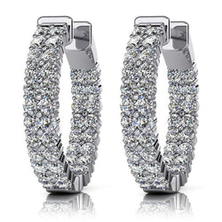 Hoop Earrings 8 Carats Round Cut Sparkling Genuine Diamonds 14K White Gold