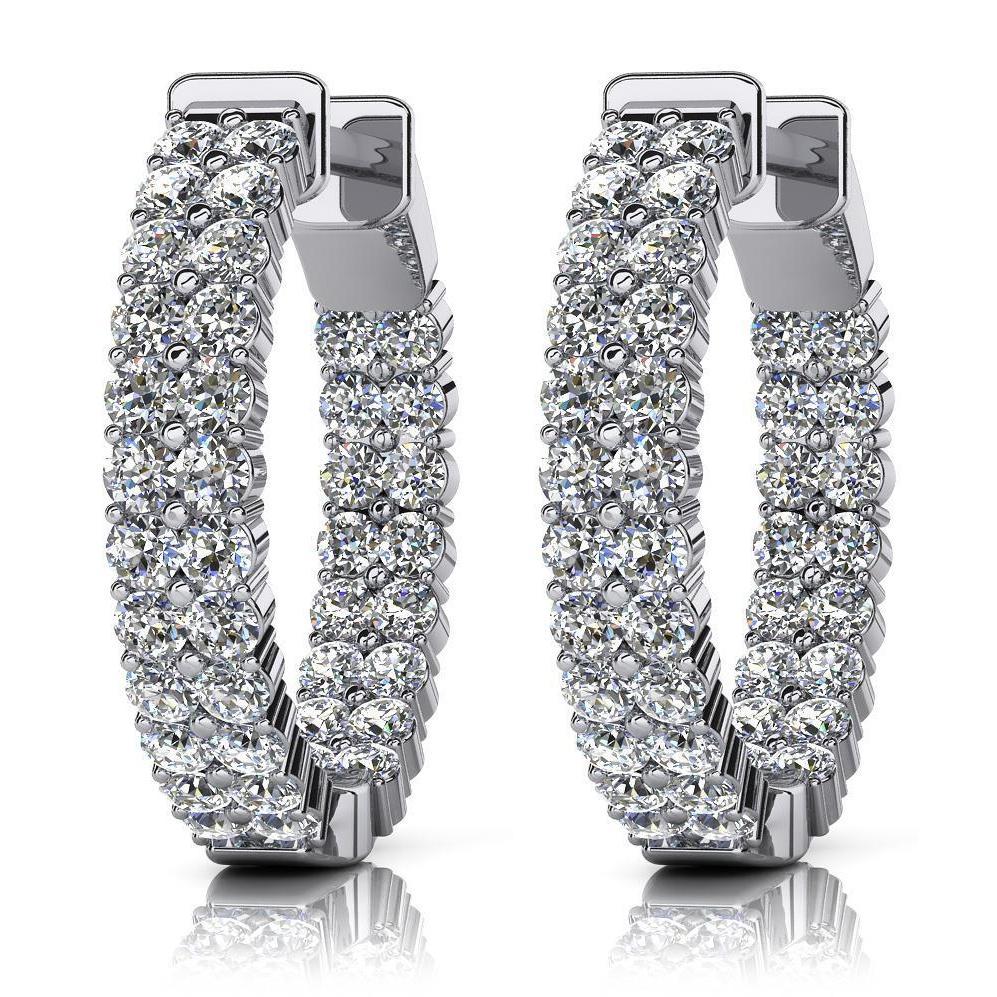 Hoop Earrings 8.00 Carats Round Cut Sparkling Genuine Diamonds 14K White Gold