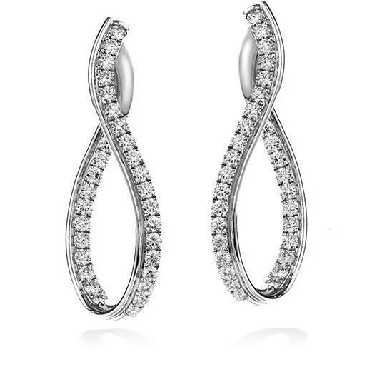 Hoop Earrings Gold White 14K 3.20 Carats Round Cut Real Diamonds Ladies