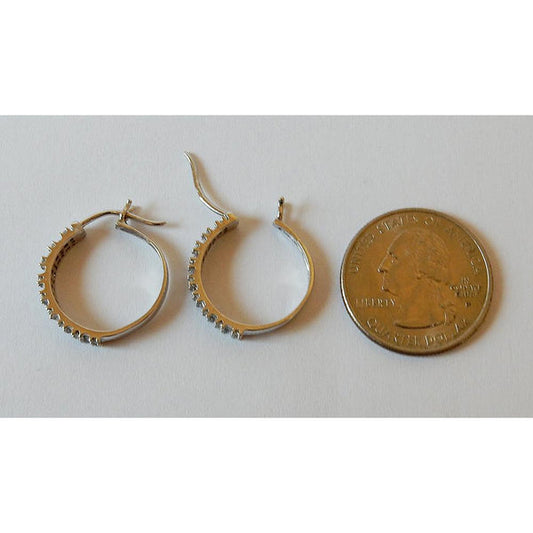 Hoop Earrings Round & Baguettes Real Diamond White Gold 14K 1.50 Carats