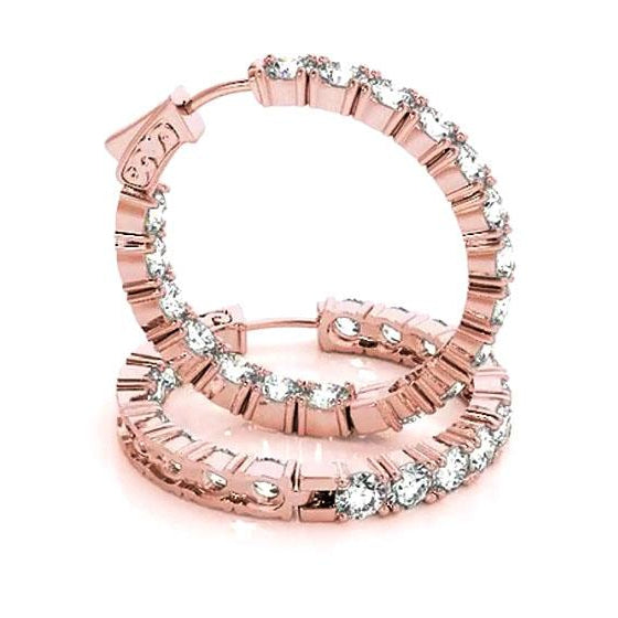 Hoop Earrings Round Real Diamonds 7.20 Carats Rose Gold