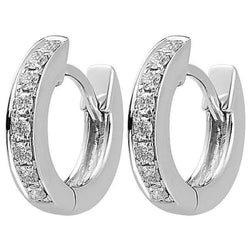 Hoop Earrings White Gold 14K Ave Set 2.40 Ct Round Cut Real Diamonds