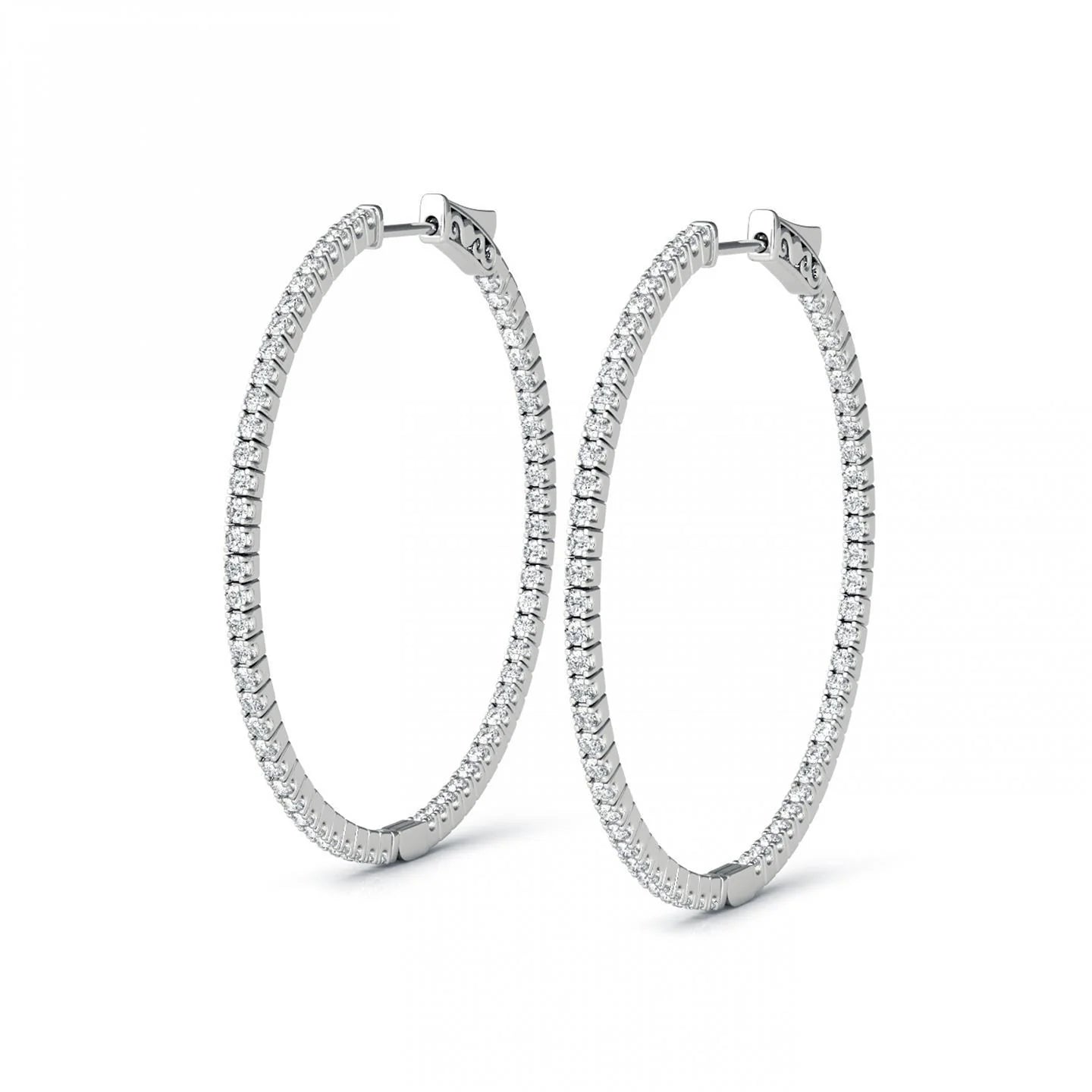 Hoop Earrings White Gold 14K F Vvs1 Round Cut 4 Carats Real Diamonds