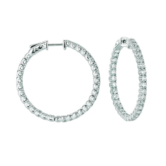 Hoop Earrings/Patented Snap Lock 4.50 Carats Real Damond 14K White