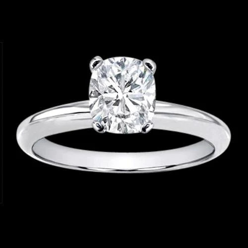 Huge 3 Ct. Cushion Real Diamond Solitaire Ring White Gold